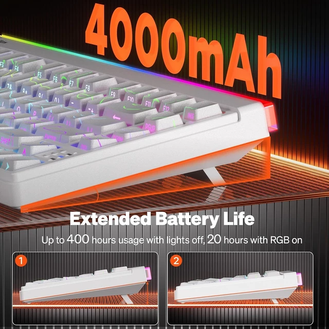 Alt view image 3 of 7 - Vibekey75 Wireless Gaming Keyboard, 75-Key Tri-Mode RGB, Black | Bluetooth 5.0, 2.4G and USB-C connectivity, RGB light bar, side-printed membrane keycaps with mechanical feel White