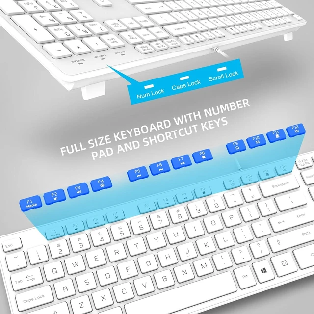 Alt view image 5 of 7 - USB Wired Keyboard for Window,Comfortable Quiet Chocolate Keys, Durable Ultra-Slim Wired Computer Keyboard(QWERTY) for PC, Windows 11/10/8/7/XP/Vista KB1430 White