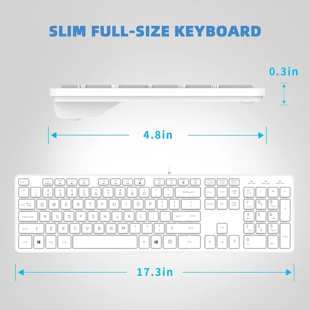 Alt view image 7 of 7 - USB Wired Keyboard for Window,Comfortable Quiet Chocolate Keys, Durable Ultra-Slim Wired Computer Keyboard(QWERTY) for PC, Windows 11/10/8/7/XP/Vista KB1430 White
