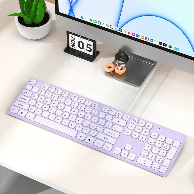 Alt view image 4 of 6 - USB Wired Keyboard for Window,Comfortable Quiet Chocolate Keys, Durable Ultra-Slim Wired Computer Keyboard(QWERTY) for PC, Windows 11/10/8/7/XP/Vista KB1430 Purple-1