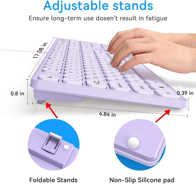 Alt view image 5 of 6 - USB Wired Keyboard for Window,Comfortable Quiet Chocolate Keys, Durable Ultra-Slim Wired Computer Keyboard(QWERTY) for PC, Windows 11/10/8/7/XP/Vista KB1430 Purple-1