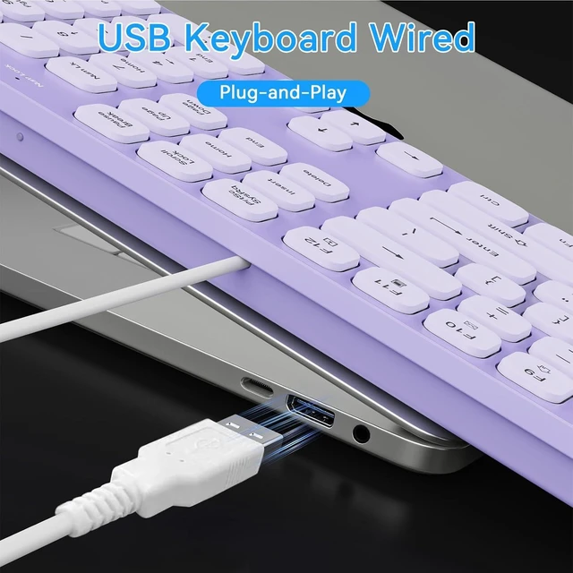 Alt view image 3 of 6 - USB Wired Keyboard for Window,Comfortable Quiet Chocolate Keys, Durable Ultra-Slim Wired Computer Keyboard(QWERTY) for PC, Windows 11/10/8/7/XP/Vista KB1430 Purple-1