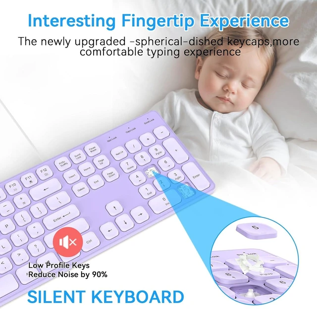 Alt view image 2 of 6 - USB Wired Keyboard for Window,Comfortable Quiet Chocolate Keys, Durable Ultra-Slim Wired Computer Keyboard(QWERTY) for PC, Windows 11/10/8/7/XP/Vista KB1430 Purple-1