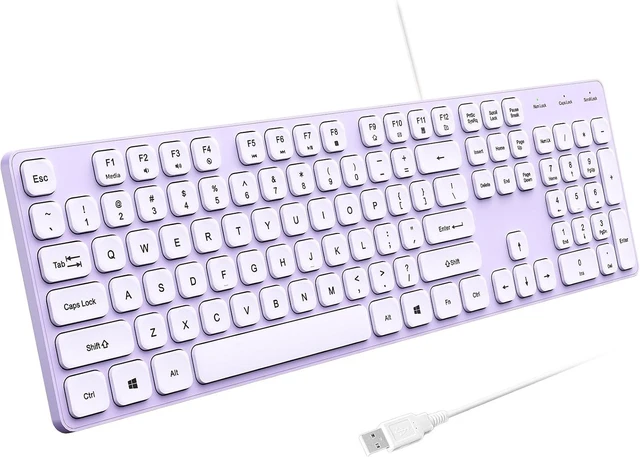 Main image of USB Wired Keyboard for Window,Comfortable Quiet Chocolate Keys, Durable Ultra-Slim Wired Computer Keyboard(QWERTY) for PC, Windows 11/10/8/7/XP/Vista KB1430 Purple-1