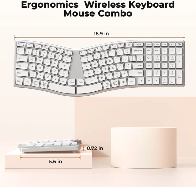 Alt view image 5 of 7 - Wireless Ergonomic Keyboard, Split S-Curve, Bluetooth & 2.4G, Black | Rechargeable full-size keyboard with slim low-profile keys, Bluetooth and 2.4G wireless for Windows, Mac, PC and laptop White