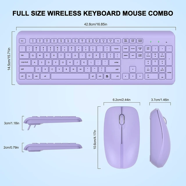 Alt view image 5 of 6 - Wireless Keyboard and Mouse Combo, Full Size Silent Keyboard Mouse for Office and Home, Long Battery Life, Optical Mouse, 2.4G Lag-Free Cordless, for Windows Mac/Desktop/Laptop/PC Purple-1pack