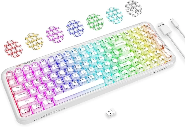 Alt view image 2 of 7 - Wireless Computer Keyboard with RGB Backlit, Tri-Mode Bluetooth 5.0/USB-C/2.4GHz Ergonomic Gaming Keyboard - Full-Size Rechargeable Transparent Keycap for Laptop/Windows/PC - Orange Backlight White