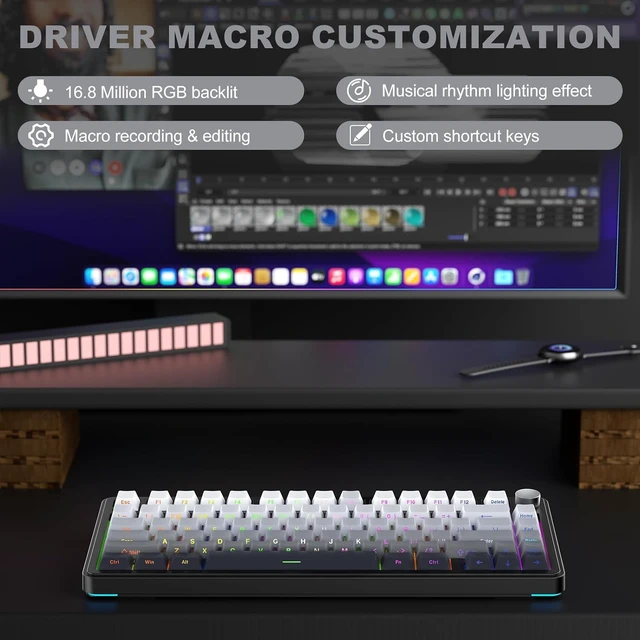 Alt view image 6 of 7 - M75 Mechanical Keyboard,75% Gasket Hot Swappable,RGB Backlit,Side Printed PBT Keycaps,2.4Ghz/Bluetooth/USB-C Gaming Keyboards (Black and Pink) White and Black