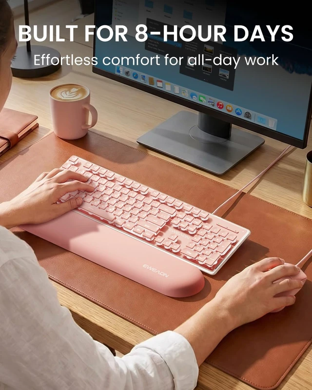 Alt view image 5 of 7 - Wired Keyboard and Mouse Combo with Detachable Wrist Rest - Purple | White Backlit, Quiet Click, Full Size, Pudding Keycap, 1600DPI Mouse, for Office and Home, Windows/PC/Laptop (EWEADN GX710S) Pink