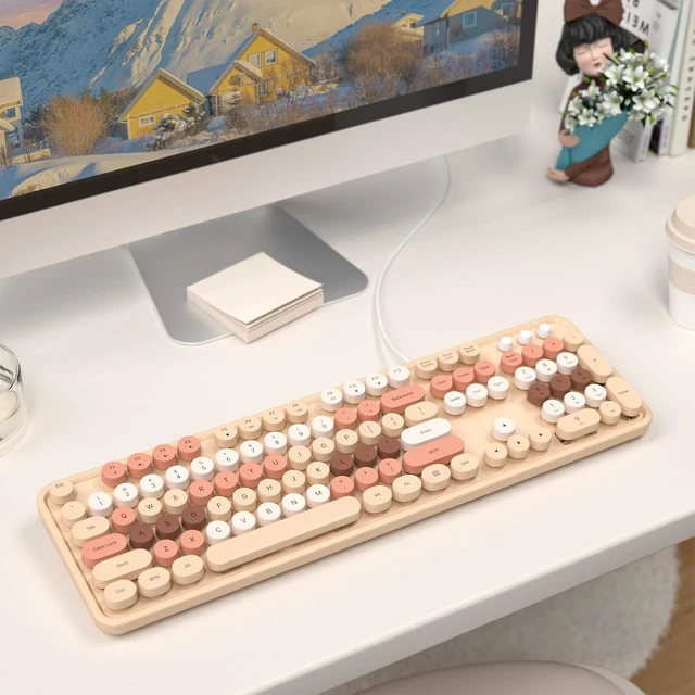 Alt view image 7 of 7 - Computer Keyboards Wired, Plug Play USB Full Size Typewriter Keyboard, Cute Colorful Aesthetic Keyboard with Foldable Stands for Windows PC Laptop (Purple Gradient) Blue Gradient