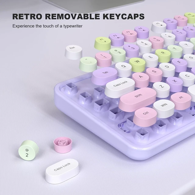 Alt view image 4 of 7 - Computer Keyboards Wired, Plug Play USB Full Size Typewriter Keyboard, Cute Colorful Aesthetic Keyboard with Foldable Stands for Windows PC Laptop (Purple Gradient) Pale Purple