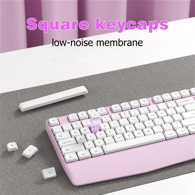 Alt view image 5 of 6 - Ergonomic Wireless Keyboard and Mouse Combo with Wrist Rest (Black Coffee) | COVEVA Full Size Keyboard with 12 Dedicated Shortcuts, Smart Auto-Sleep, 2.4GHz Receiver, Natural Typing for PC Laptop Pink