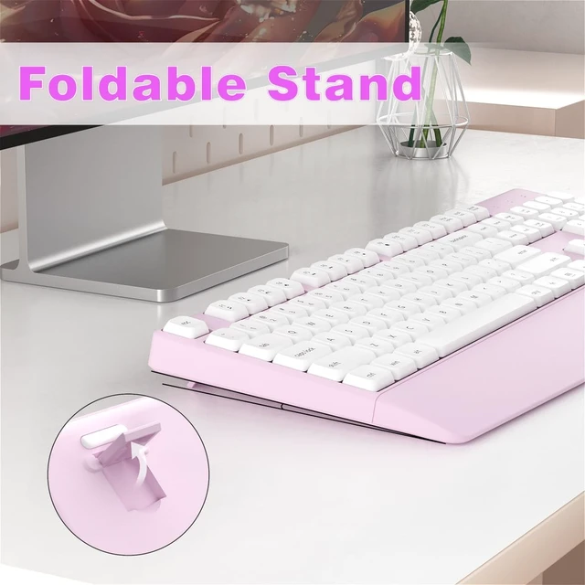 Alt view image 4 of 6 - Ergonomic Wireless Keyboard and Mouse Combo with Wrist Rest (Black Coffee) | COVEVA Full Size Keyboard with 12 Dedicated Shortcuts, Smart Auto-Sleep, 2.4GHz Receiver, Natural Typing for PC Laptop Pink