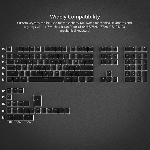 Alt view image 6 of 6 - Shine Through PBT Keycaps, Pudding White Keyboard Keycaps | OEM Profile Custom Keycaps 75 Percent 129-key Set for 60% 65% 75% 100% Cherry Gateron MX Mechanical Keyboard-White Black