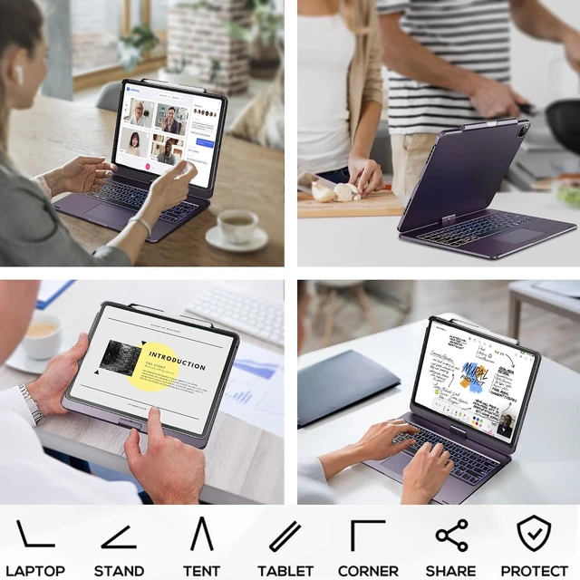 Alt view image 4 of 6 - Swivel Keyboard Case for iPad Air/Pro 13" & 12.9" 3rd-6th Gen Black | 360° Rotatable Cover, Pencil Holder, Trackpad | Backlit |for iPad Air 13" (M2/M3/M4), Pro 13" M4/M5, Pro 12.9" (3rd-6th Gen)