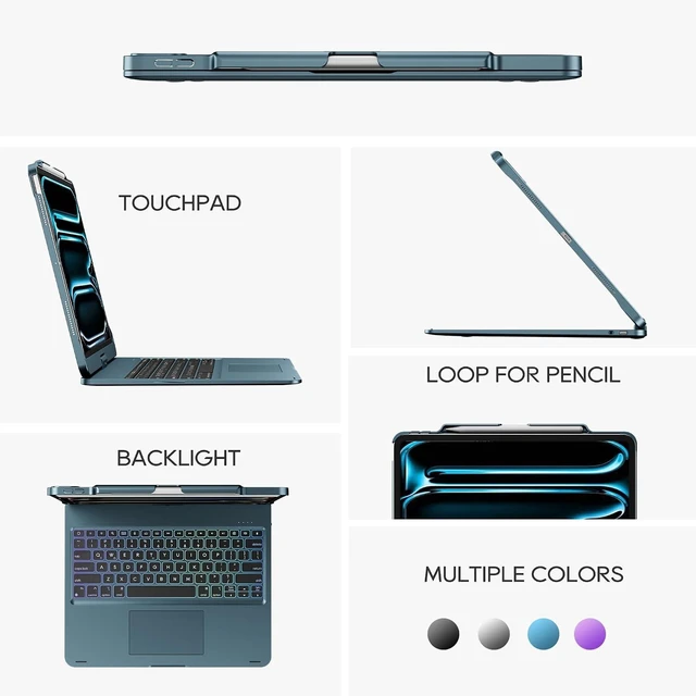 Alt view image 6 of 6 - Swivel Keyboard Case for iPad Air/Pro 13" & 12.9" 3rd-6th Gen Black | 360° Rotatable Cover, Pencil Holder, Trackpad | Backlit |for iPad Air 13" (M2/M3/M4), Pro 13" M4/M5, Pro 12.9" (3rd-6th Gen)