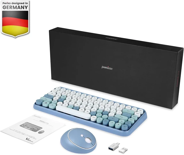 Alt view image 2 of 7 - PERIDUO-713 Wireless Mini Keyboard and Mouse Combo, Retro Round Key Caps, Pastel Pink, US English Layout Blue