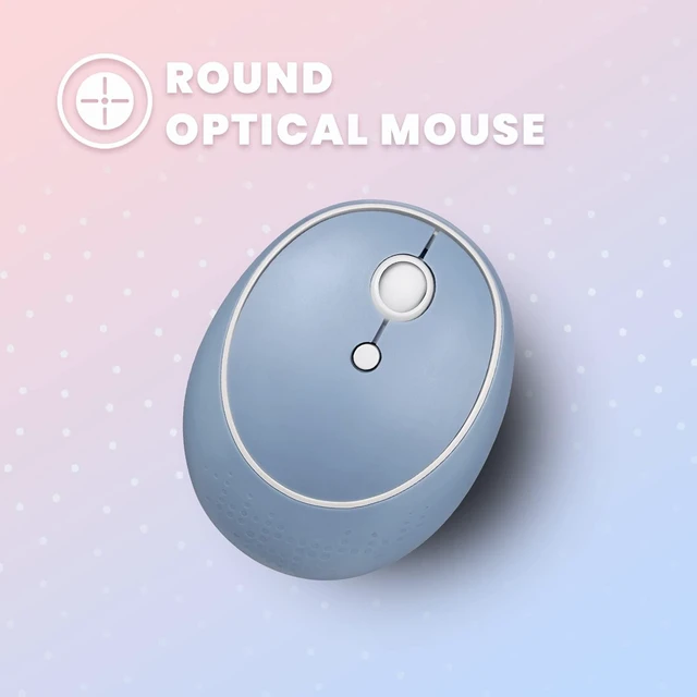 Alt view image 3 of 7 - PERIDUO-713 Wireless Mini Keyboard and Mouse Combo, Retro Round Key Caps, Pastel Pink, US English Layout Blue