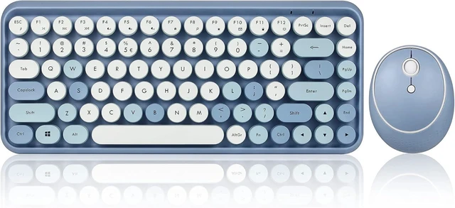 Main image of PERIDUO-713 Wireless Mini Keyboard and Mouse Combo, Retro Round Key Caps, Pastel Pink, US English Layout Blue