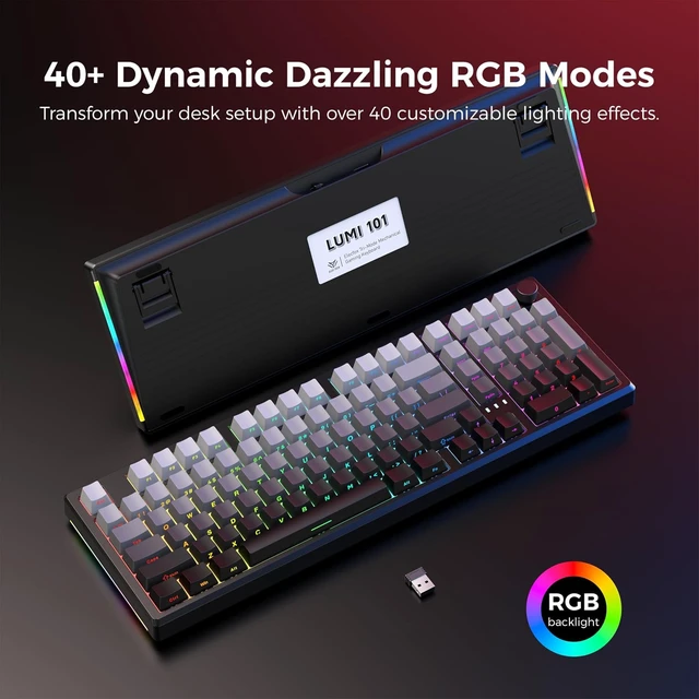 Alt view image 5 of 7 - LUMI101 Wireless Mechanical Keyboard,Full-size Keyboard With Numeric Keypad | Tri-Mode BT5.0/2.4GHz/USB-C Hot Swappable Custom Keyboard Black