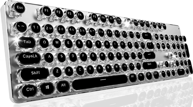Main image of Wireless Typewriter Style Mechanical Keyboard with White Backlit, White | Bluetooth/2.4G/Wired, Retro Punk Round Keycaps, Blue Switch, Full Size for Windows PC, Mac, Desktop, Laptop, EWEADN TK950