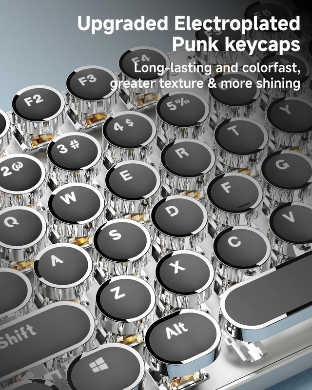 Alt view image 6 of 6 - Wireless Typewriter Style Mechanical Keyboard with White Backlit, White | Bluetooth/2.4G/Wired, Retro Punk Round Keycaps, Blue Switch, Full Size for Windows PC, Mac, Desktop, Laptop, EWEADN TK950