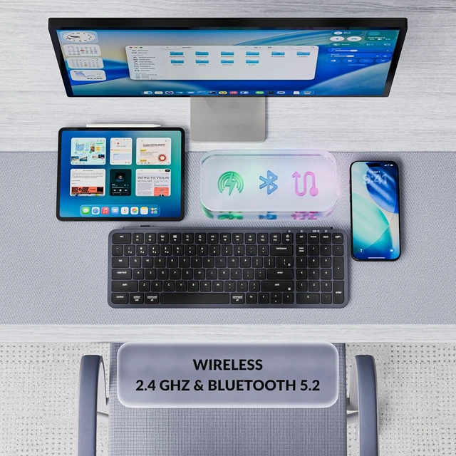 Alt view image 4 of 5 - B2 Pro Ultra-Slim Wireless Keyboard, 96% 98-Key Layout with Numeric Keypad, 2.4 GHz Bluetooth 5.2 USB-C, ZMK Launcher, 1000 Hz Polling, Up to 300 Hours, Mac Windows Linux - Ivory White Space Gray