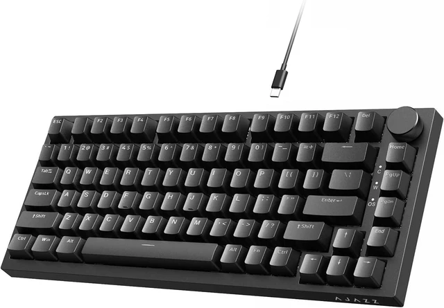 Main image of Ajazz AK820 Mechanical Keyboard with CNC Knob Control,75% Gasket Mount Keyboard and Detachable USB Wired Gaming Keyboard for Win/Mac,Blue Light,NKRO,Blue Clicky Switch(White) Black Red Switch