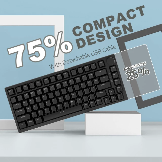 Alt view image 5 of 5 - Ajazz AK820 Mechanical Keyboard with CNC Knob Control,75% Gasket Mount Keyboard and Detachable USB Wired Gaming Keyboard for Win/Mac,Blue Light,NKRO,Blue Clicky Switch(White) Black Red Switch