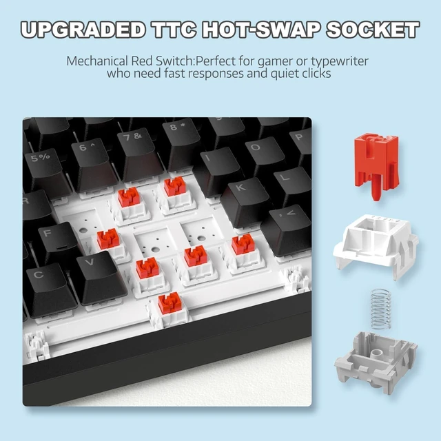 Alt view image 3 of 5 - Ajazz AK820 Mechanical Keyboard with CNC Knob Control,75% Gasket Mount Keyboard and Detachable USB Wired Gaming Keyboard for Win/Mac,Blue Light,NKRO,Blue Clicky Switch(White) Black Red Switch