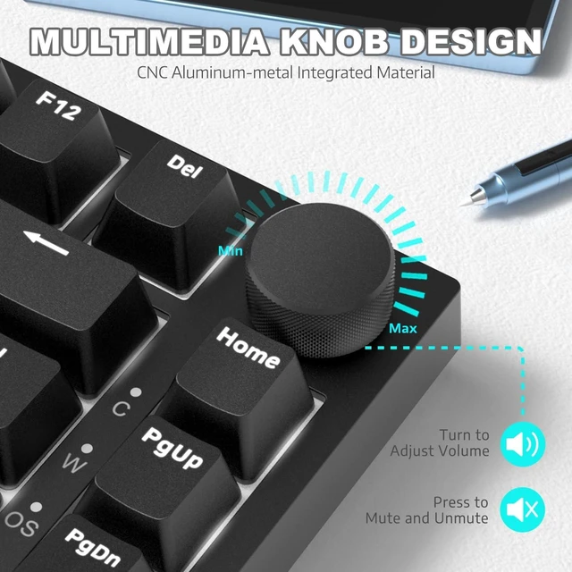 Alt view image 4 of 5 - Ajazz AK820 Mechanical Keyboard with CNC Knob Control,75% Gasket Mount Keyboard and Detachable USB Wired Gaming Keyboard for Win/Mac,Blue Light,NKRO,Blue Clicky Switch(White) Black Red Switch