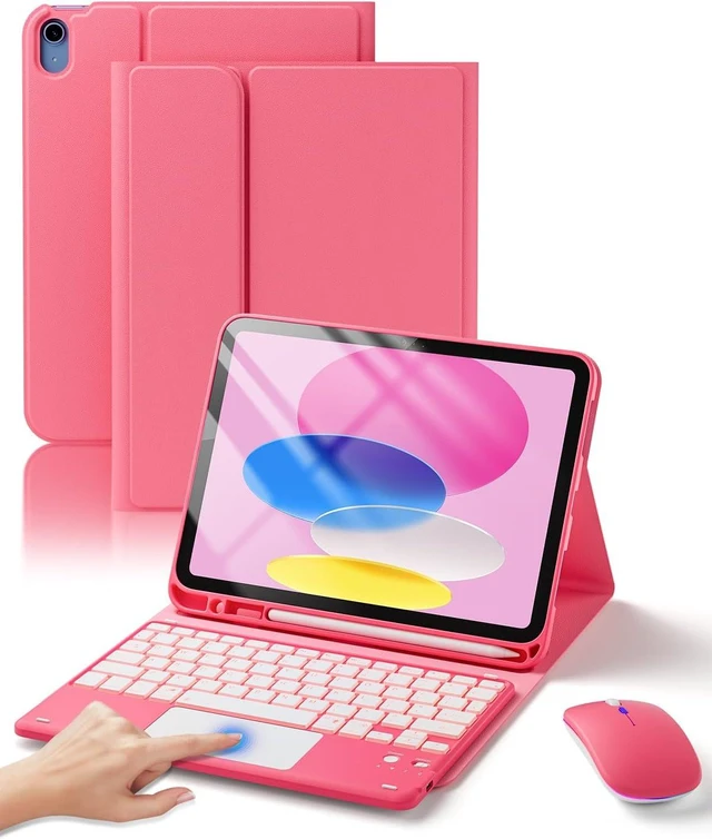 Main image of Case Keyboard for iPad A16 11th Generation & 10th Gen, 7-Color Backlit | 10.9-11 inch Multi-Touch Trackpad Keyboard Mouse, Stand Folio Cover, Detachable Magnetic Keyboard with Pencil Holder, Blue Red