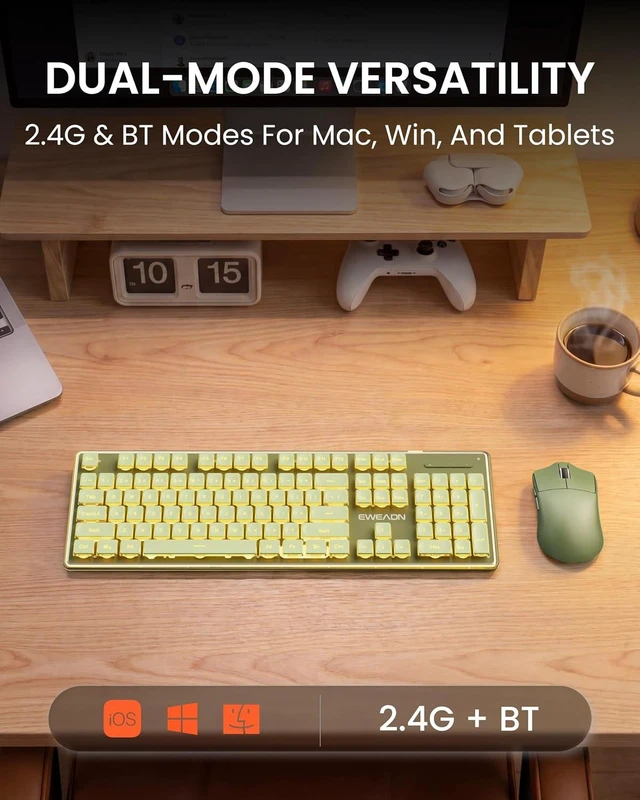Windows Computer Keyboard White Wireless Keyboard and Mouse Combo with White Backlit, Rechargeable ...