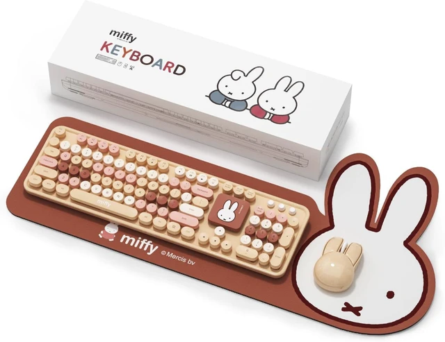 Main image of Miffy 104-Key Wireless Keyboard & Mouse Combo with Large Pink Desk Pad - Ergonomic Computer Accessories for Office/Home, Cute Kawaii Design - Pink brown