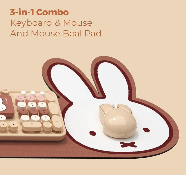 Alt view image 4 of 5 - Miffy 104-Key Wireless Keyboard & Mouse Combo with Large Pink Desk Pad - Ergonomic Computer Accessories for Office/Home, Cute Kawaii Design - Pink brown