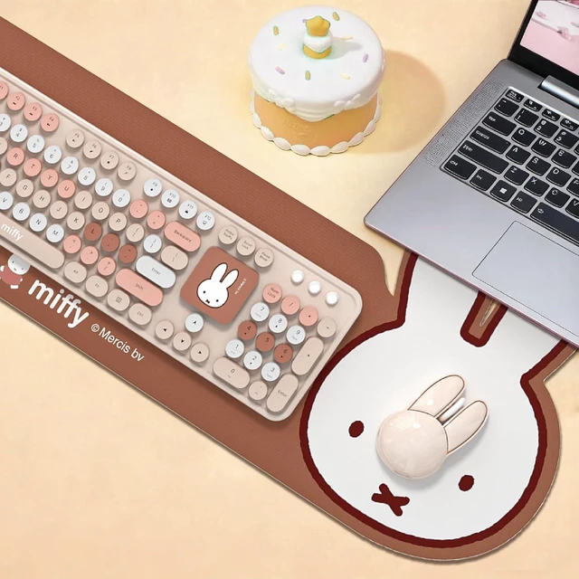 Alt view image 5 of 5 - Miffy 104-Key Wireless Keyboard & Mouse Combo with Large Pink Desk Pad - Ergonomic Computer Accessories for Office/Home, Cute Kawaii Design - Pink brown