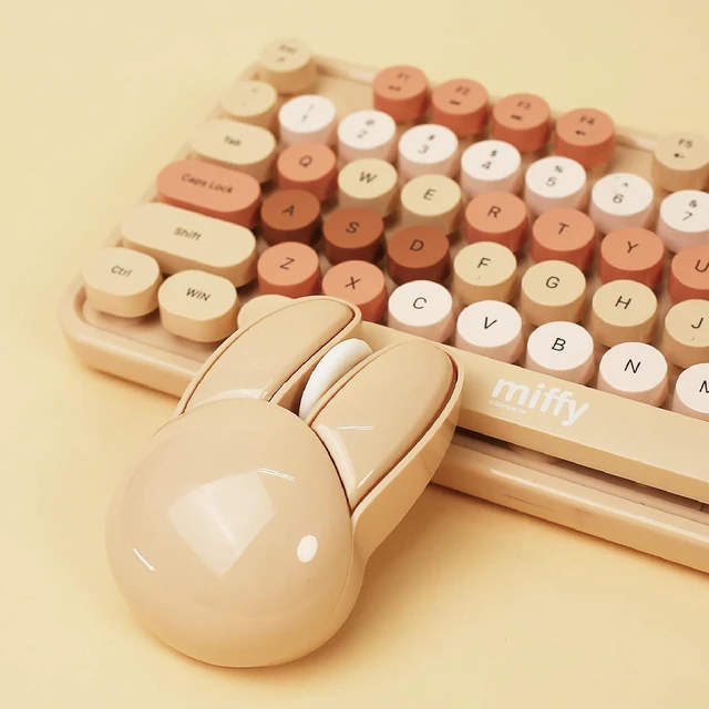 Alt view image 2 of 5 - Miffy 104-Key Wireless Keyboard & Mouse Combo with Large Pink Desk Pad - Ergonomic Computer Accessories for Office/Home, Cute Kawaii Design - Pink brown