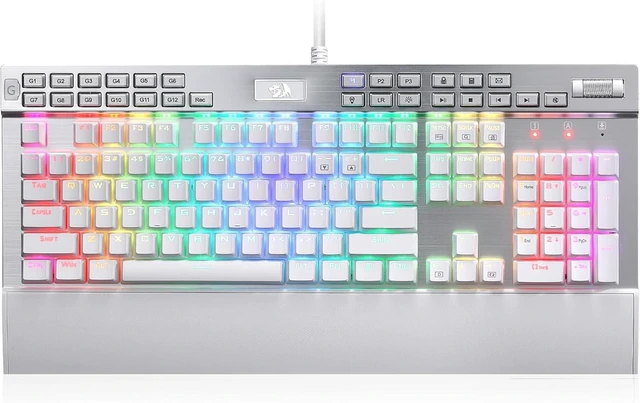 Main image of K550 RGB Gaming Keyboard, 104 Keys + 12 Macro G Keys Wired Mechanical Keyboard w/Aluminum Top Plate, Custom Clicky Purple Switch, Extra USB Port & Wrist Rest White