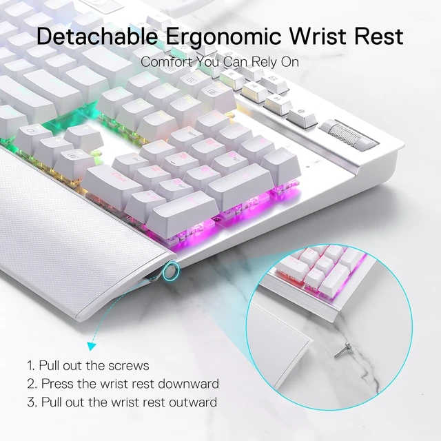 Alt view image 6 of 6 - K550 RGB Gaming Keyboard, 104 Keys + 12 Macro G Keys Wired Mechanical Keyboard w/Aluminum Top Plate, Custom Clicky Purple Switch, Extra USB Port & Wrist Rest White
