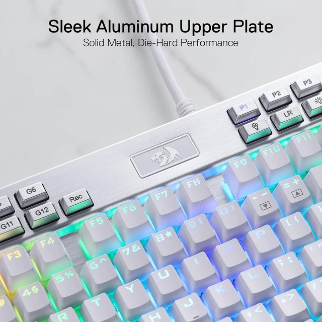Alt view image 4 of 6 - K550 RGB Gaming Keyboard, 104 Keys + 12 Macro G Keys Wired Mechanical Keyboard w/Aluminum Top Plate, Custom Clicky Purple Switch, Extra USB Port & Wrist Rest White