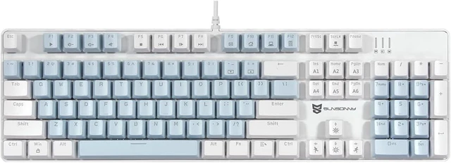 Main image of 104 Keys Full Size Mechanical Gaming Keyboard | Red Switch Blue/White/Red Combo Color Computer Keyboards | 104 Keys US Layout Wired Mechanical PC Gaming Keyboard | Light Up Wired Clicky Keyboards