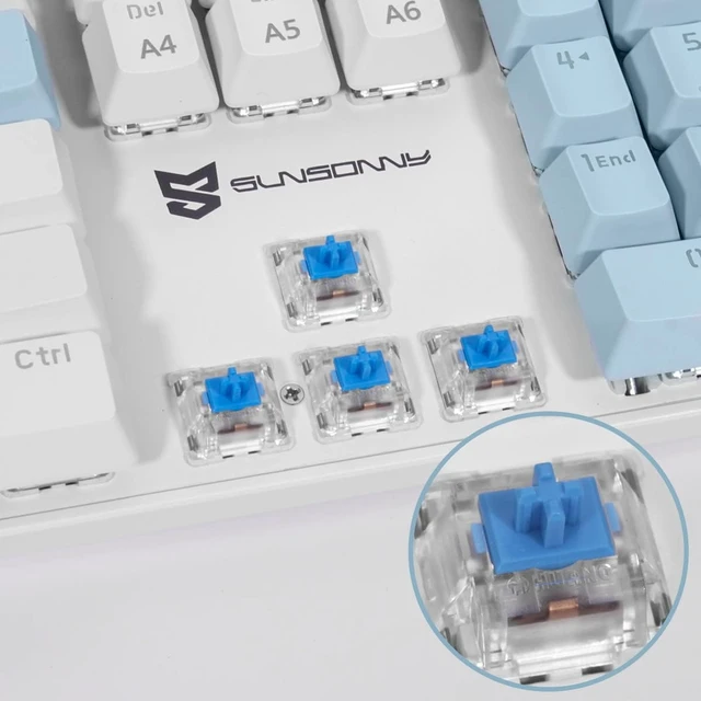 Alt view image 5 of 5 - 104 Keys Full Size Mechanical Gaming Keyboard | Red Switch Blue/White/Red Combo Color Computer Keyboards | 104 Keys US Layout Wired Mechanical PC Gaming Keyboard | Light Up Wired Clicky Keyboards