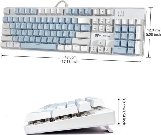 Alt view image 3 of 5 - 104 Keys Full Size Mechanical Gaming Keyboard | Red Switch Blue/White/Red Combo Color Computer Keyboards | 104 Keys US Layout Wired Mechanical PC Gaming Keyboard | Light Up Wired Clicky Keyboards