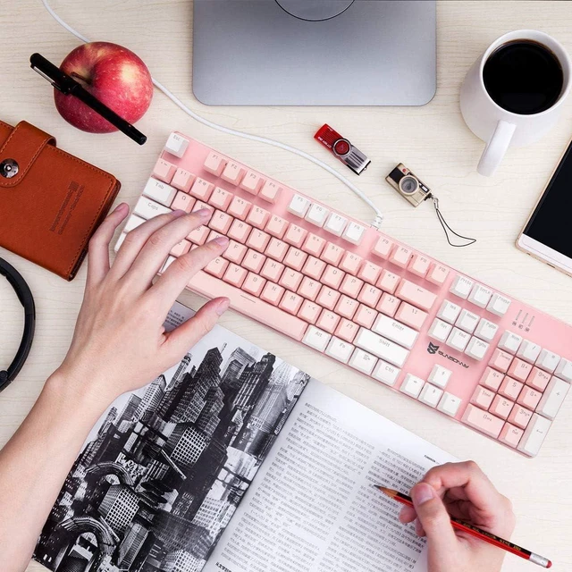 104 Keys Full Size Mechanical Gaming Keyboard | Red Switch Blue/White ...