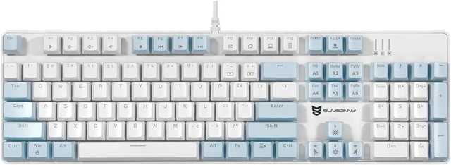 Main image of 104 Keys Full Size Mechanical Gaming Keyboard | Red Switch Blue/White/Red Combo Color Computer Keyboards | 104 Keys US Layout Wired Mechanical PC Gaming Keyboard | Light Up Wired Clicky Keyboards