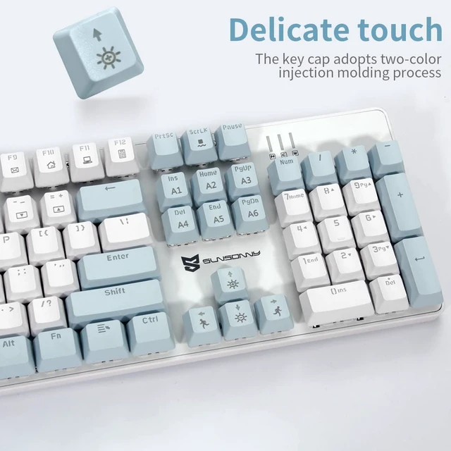 Alt view image 6 of 6 - 104 Keys Full Size Mechanical Gaming Keyboard | Red Switch Blue/White/Red Combo Color Computer Keyboards | 104 Keys US Layout Wired Mechanical PC Gaming Keyboard | Light Up Wired Clicky Keyboards
