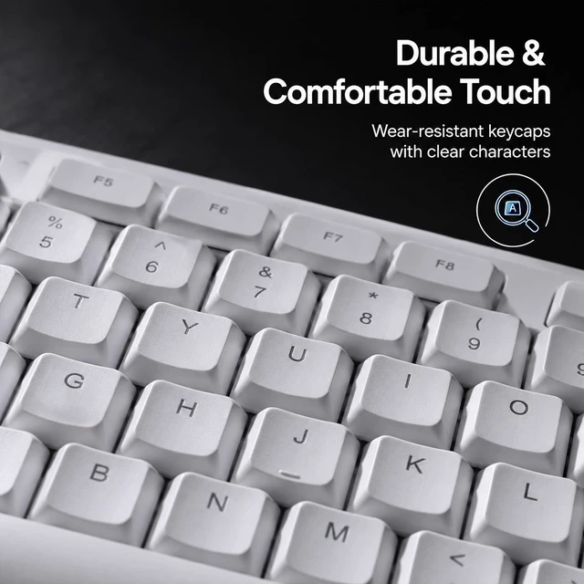 Alt view image 5 of 6 - Silent Wired Keyboard USB School Office Home PC Black | 104 Key Wired Keyboard w/ Numpad, Ergonomic Lift Feet, 10M Keystrokes, USB Plug Play for Desktops Laptops k202-1-white