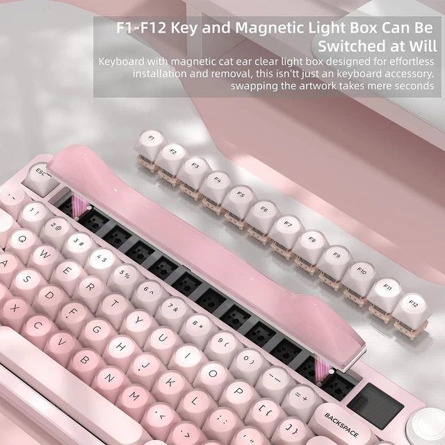 Alt view image 5 of 5 - 75% Wireless Mechanical Keyboard with Color Multimedia Screen | Gaming Creamy Keyboard, Theme 3-Modes Hot Swappable Key board w/Wrist Rest,SK80 PRO Gasket RGB Custom for Mac/Win,Red Plum K80-Pink