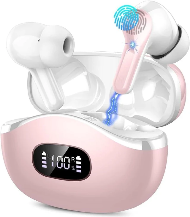 Main image of Wireless Earbuds, 2026 Bluetooth 5.4 Headphones NEW Ear Buds Black | 40H Bass Stereo in-Ear Earphones ENC Noise Cancelling Earbuds with 4 ENC Mic, IP7 Waterproof Sport Headset for Android iOS Pink