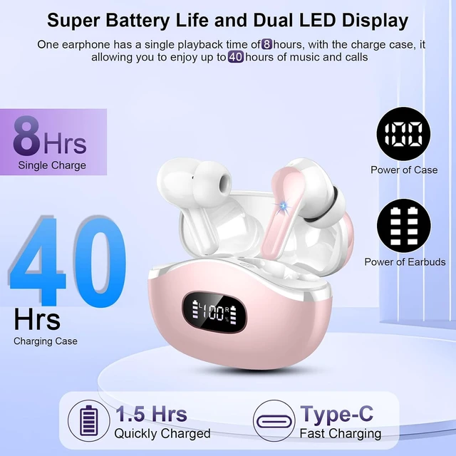 Alt view image 2 of 4 - Wireless Earbuds, 2026 Bluetooth 5.4 Headphones NEW Ear Buds Black | 40H Bass Stereo in-Ear Earphones ENC Noise Cancelling Earbuds with 4 ENC Mic, IP7 Waterproof Sport Headset for Android iOS Pink